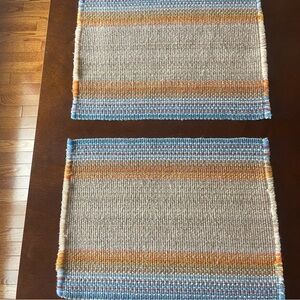 Vintage Town & Country Linens Woven Set of 2 Blue and Orange Placemats